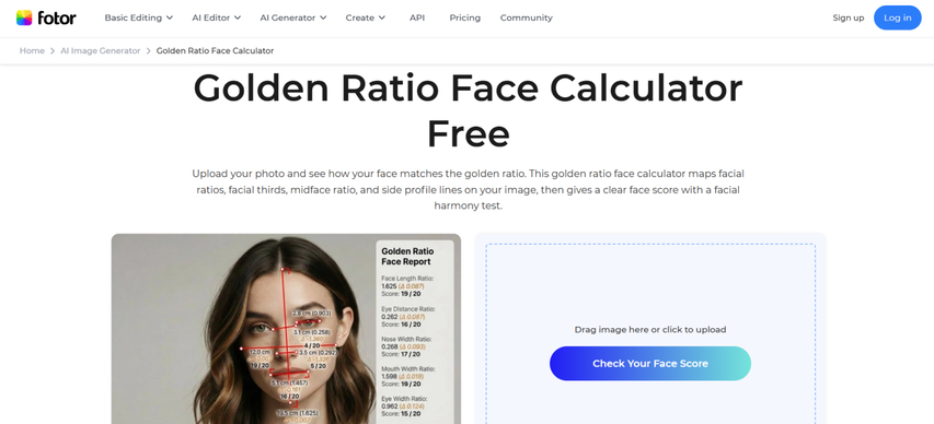 homepage screenshot of fotor free golden ratio ai tool