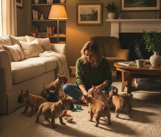 french bulldog puppies playful indoor scene