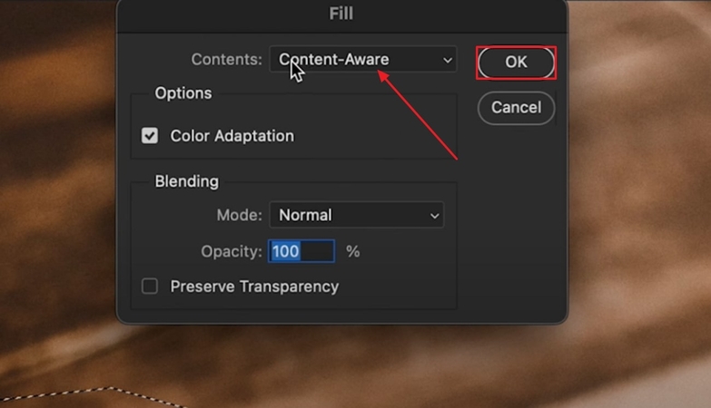 select content aware option from menu