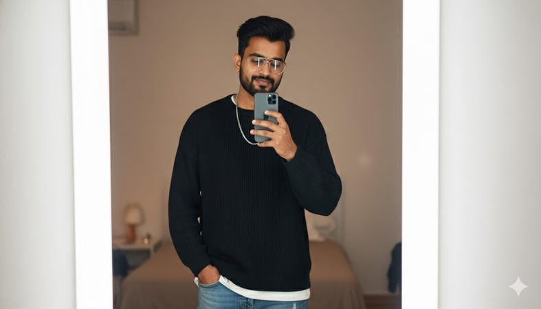 gemini boy prompt stylish mirror selfie