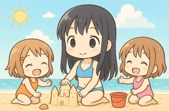 girls making sand castles