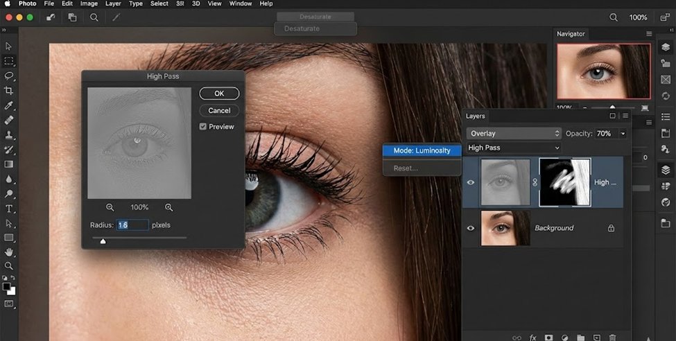 high pass sharpening in photoshop with overlay