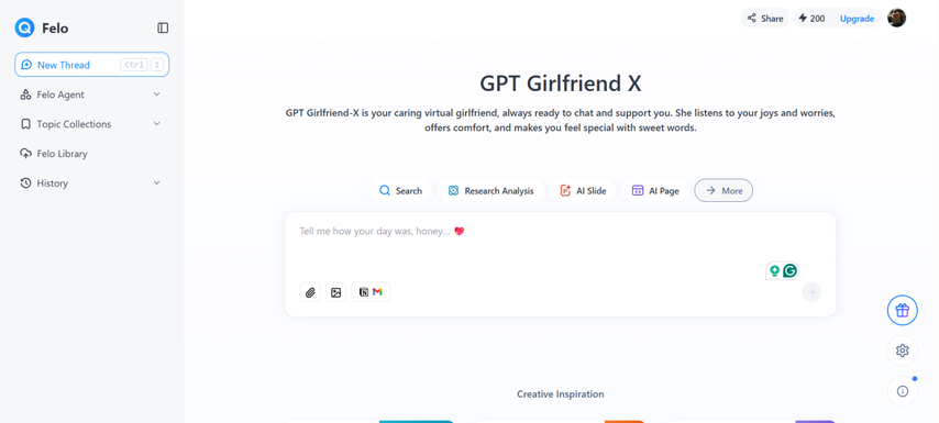 gpt girlfriend x by felo homepage screenshot