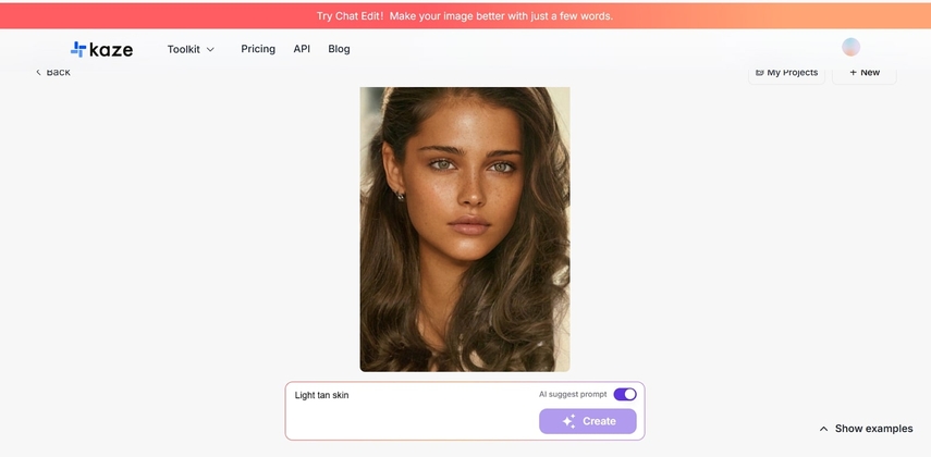 محرر الصور Kaze AI لتغيير لون البشرة أونلاين