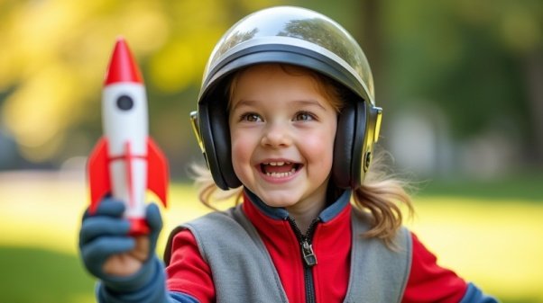 niños con trajes espaciales flotando entre planetas y estrellas