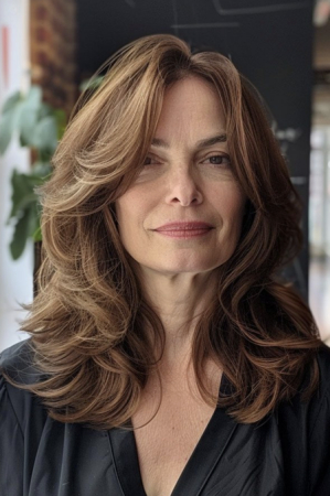 layered cut with side part for women over 60