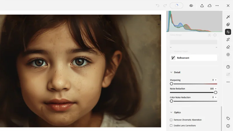 remove grain using lightroom noise reduction slider