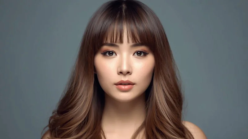 long straight layered hairstyle for round face