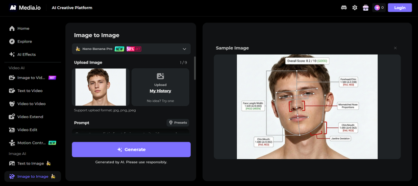 homepage screenshot of media.io golden ratio ai tool