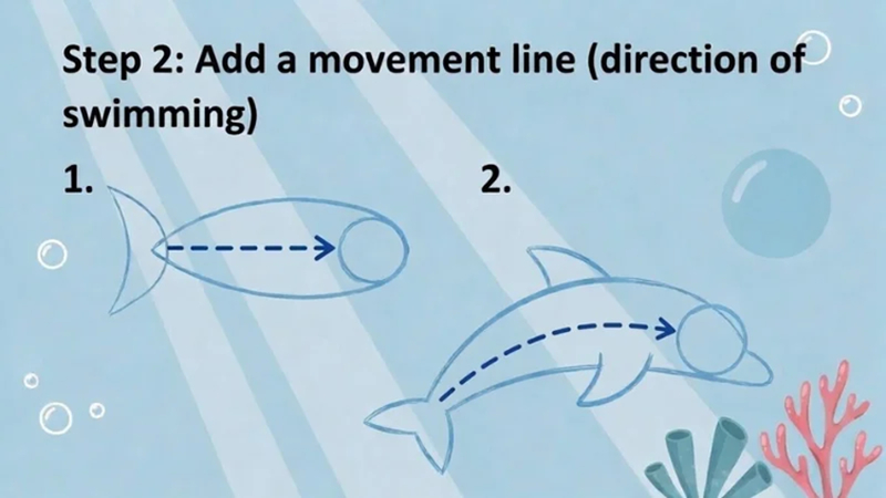 draw sea animals movement line direction