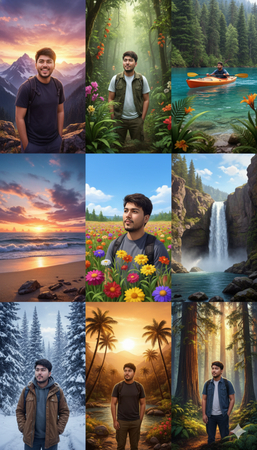 3x3 portrait grid diverse natural poses