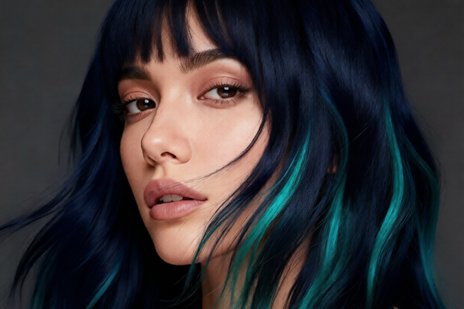 navy blue and aqua hair
