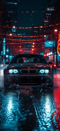 night city car headlights reflections wallpapers