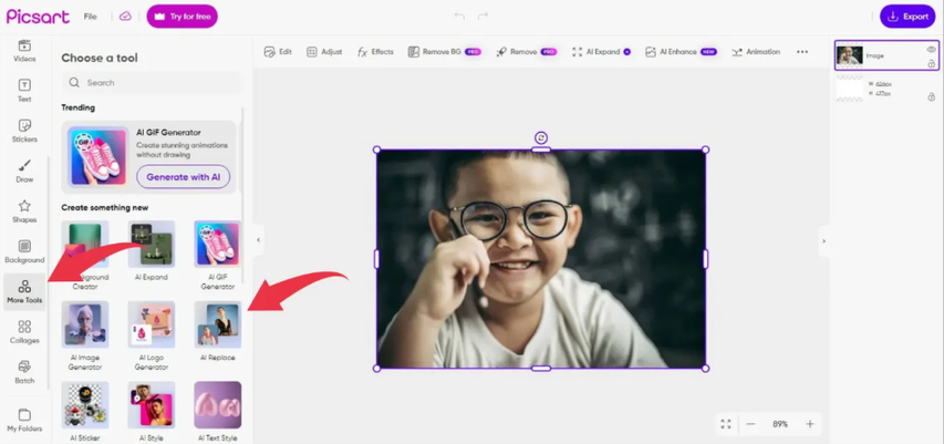 access ai replace option from tools menu