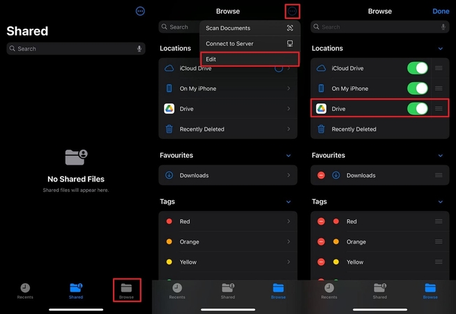 choose edit option and toggle drive