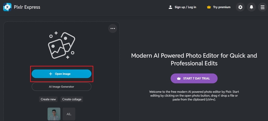 upload image to pixlr