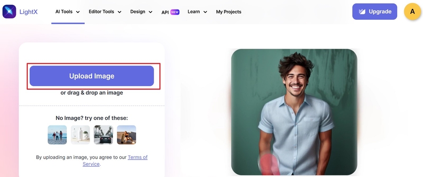 upload your image on lightx