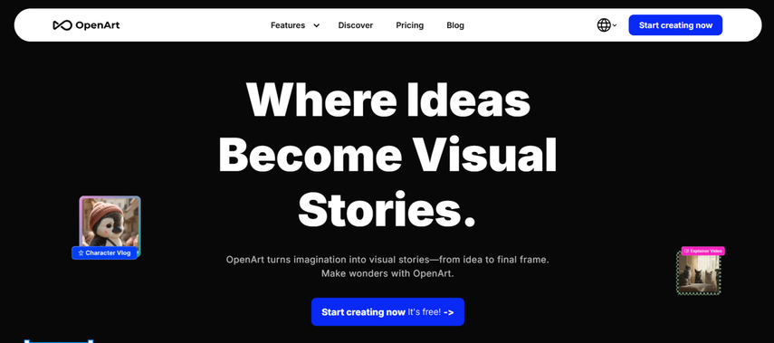 OpenArt AI 홈페이지 스크린샷