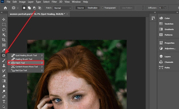 usar a ferramenta patch do photoshop