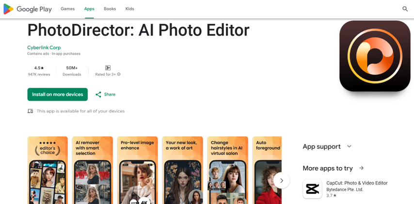 google play screenshot of photo director