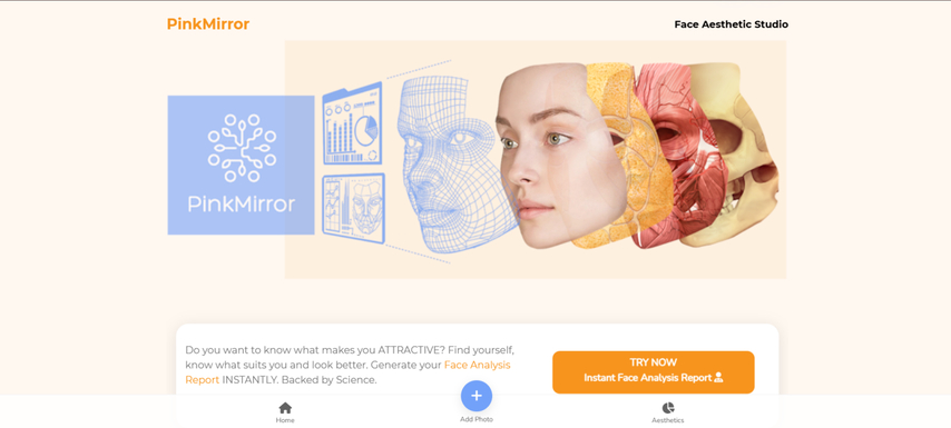homepage screenshot of pinkmirror golden ratio ai tool