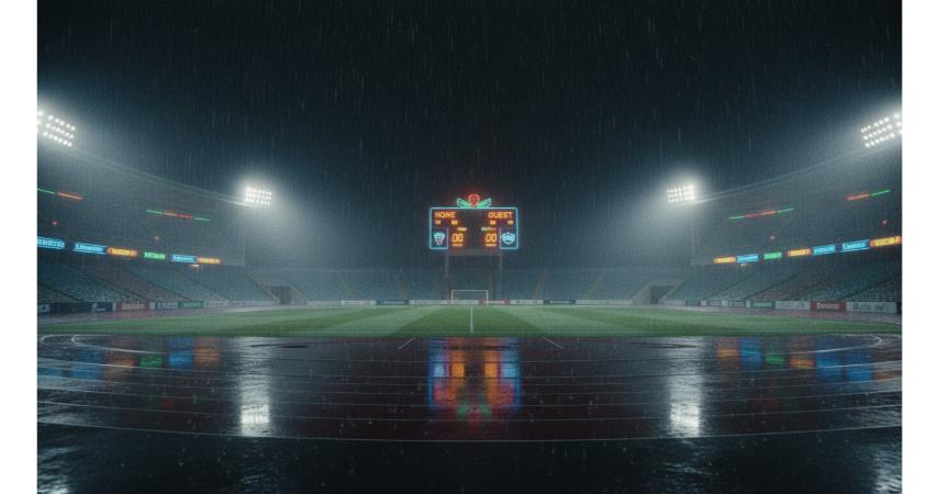 Rainy night vintage World Cup stadium cinematic poster