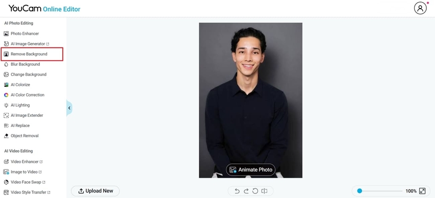 use remove backgound feature in youcam