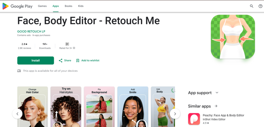 google play screenshot of retouch me