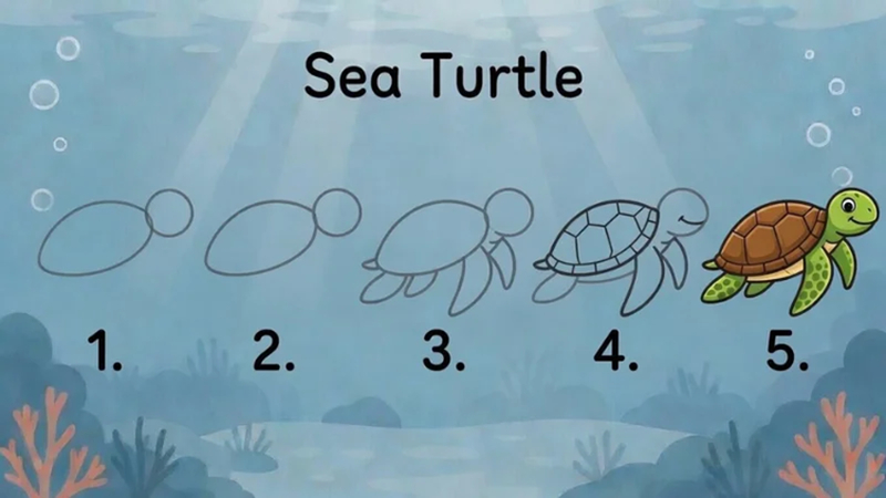 sea turtle drawing step by step