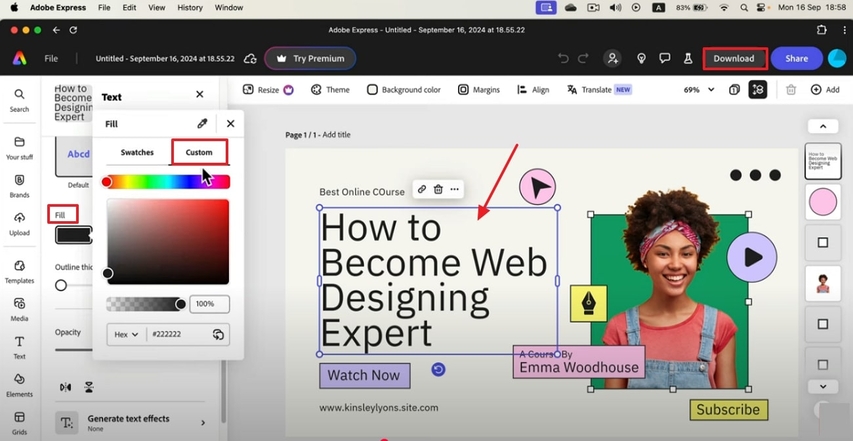 choose desired color from custom fill