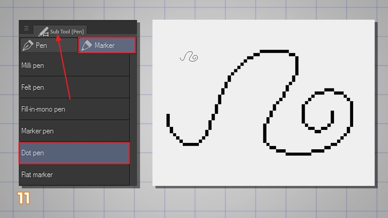 마커 섹션에서 점 펜 선택