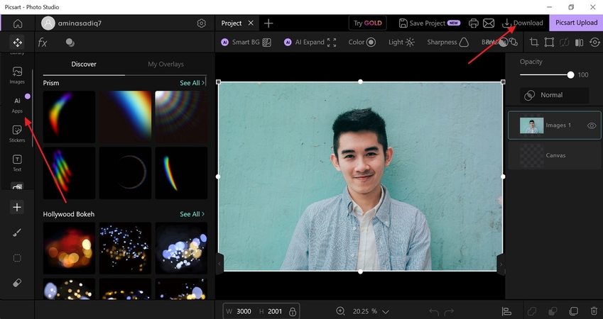 edit image and download picsart