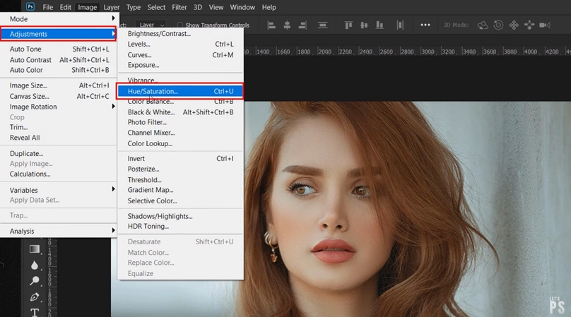 select hue and saturation to adjust