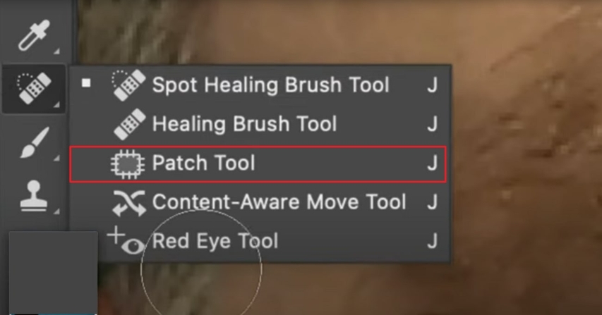 from brush menu select patch tool