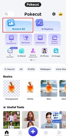 tap remove bg feature in pokecut
