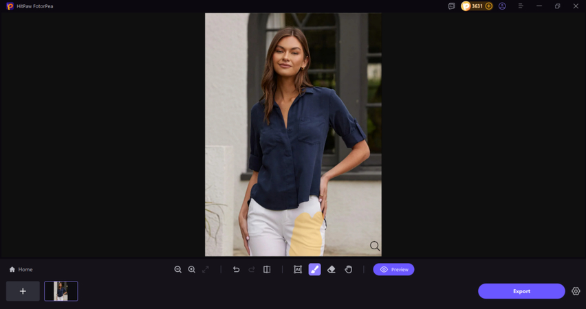 브러시 또는 AI 도구로 주름 영역 선택