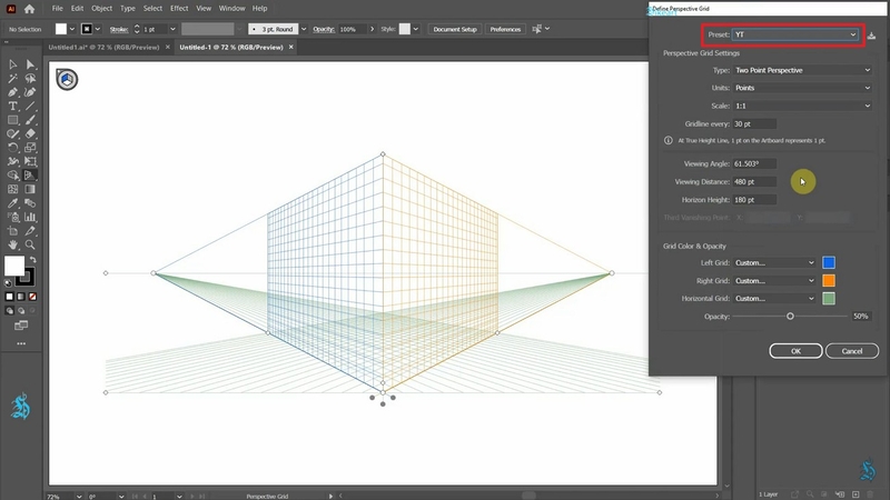 Illustrator에서 그리드 속성 설정