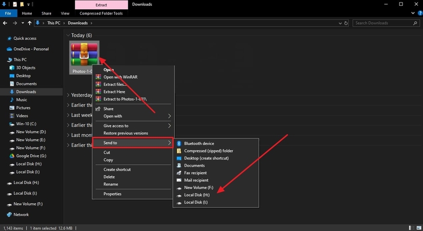 다운로드한 사진을 하드 드라이브로 이동