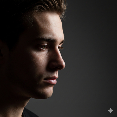 sad boy side profile with shadow lighting