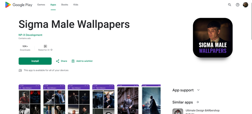 sigma male wallpaper app preview on google play store