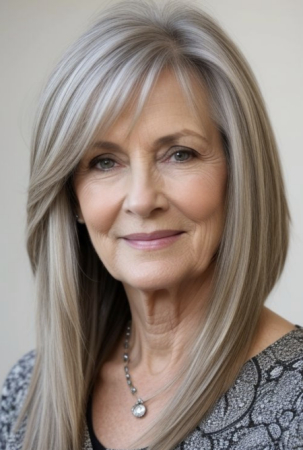 sleek straight long hair for women over 60