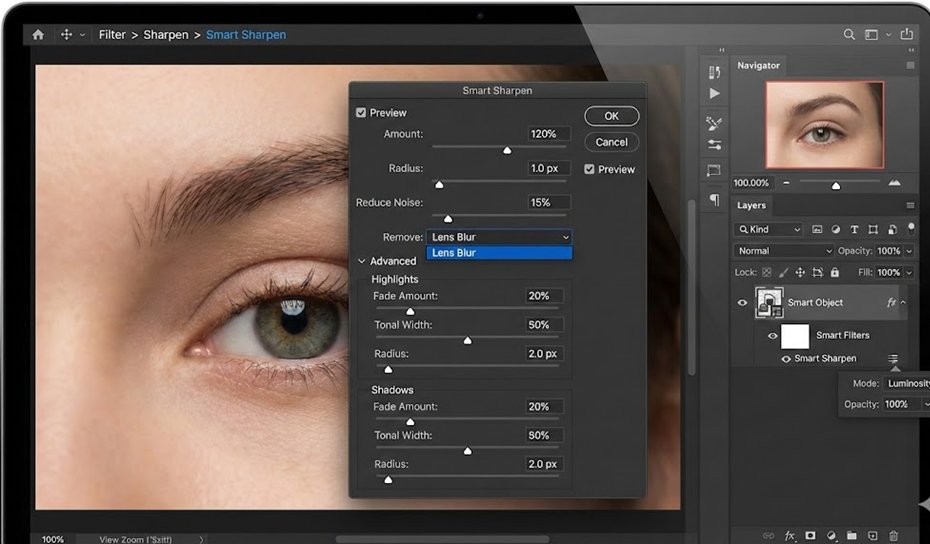 smart sharpen to remove lens blur in photoshop
