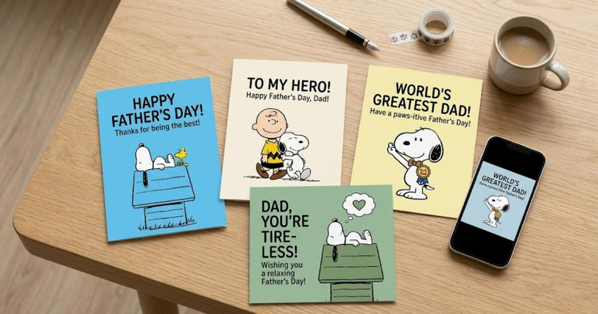 snoopy happy fathers day card design with greeting
