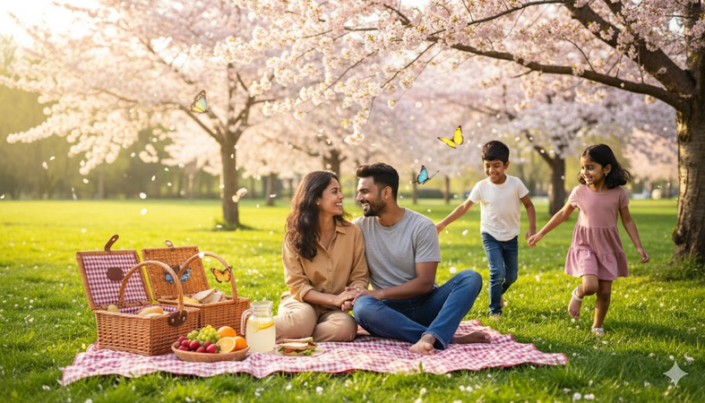 spring park picnic family portrait