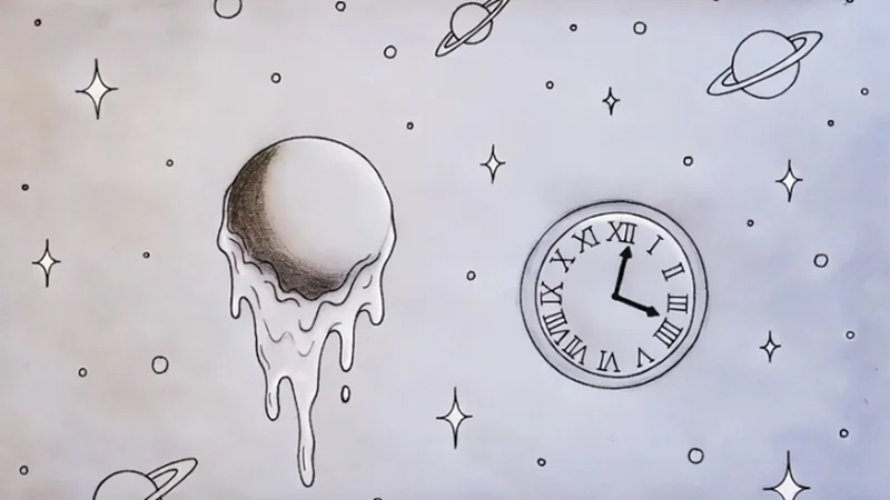 surreal-space-melting-planet-floating-clock