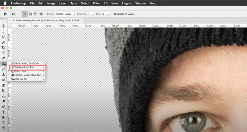 click on healing brush tool