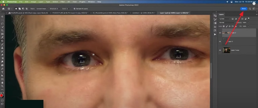 포토샵에서 Share 버튼으로 내보내기