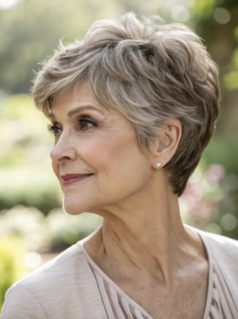 textured pixie with side bangs for women over 60