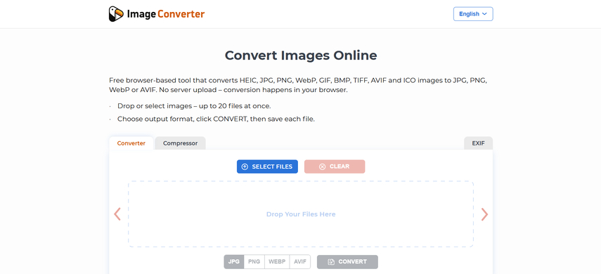 homepage screenshot of tiff2jpg image converter