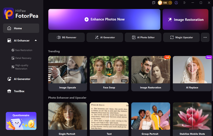 open HitPaw and select enhance photos now